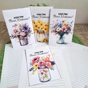 Kit Digital Envelopes e Cartas Slim - Coleção flowers - Aqui tem Boas Notícias - Disponível em Português - Inglês e Espanhol