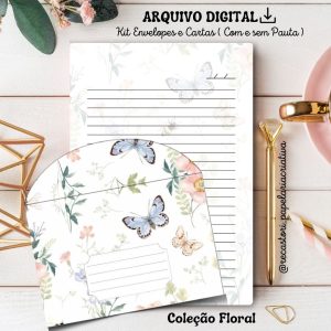 Kit Digital Envelope padrão correios (carta com pauta e sem pauta ) Coleção Floral