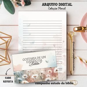 KIT DIGITAL DE ENVELOPE E CARTA PADRÃO CORREIO ( CABE REVISTA) - FLORAL ( GOSTARIA DE UM ESTUDO DA BÍBLIA?)