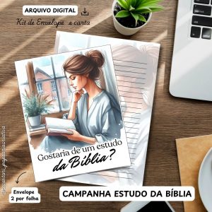 KIT DIGITAL ENVELOPE 2 POR FOLHA + CARTA ( GOSTARIA DE UM ESTUDO DA BÍBLIA?) COLEÇÃO FEMININA