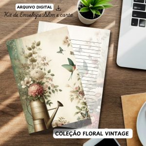 KIT DIGITAL PAPEL DE CARTA E ENVELOPE SLIM - COLEÇÃO FLORAL VINTAGE