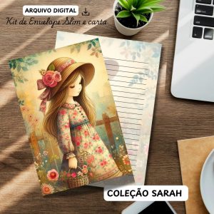 KIT DIGITAL PAPEL DE CARTA E ENVELOPE SLIM - COLEÇÃO SARAH