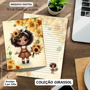 ARQUIVO DIGITAL ENVELOPE 2 POR FOLHA + CARTA A4 ( COM PAUTA ) COLEÇÃO GIRASSOL