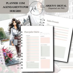 ARQUIVO DIGITAL PLANEJADOR DIÁRIO COM HORÁRIOS E CALENDÁRIO 2026 - COLEÇÃO MULHERES DE NEGÓCIOS