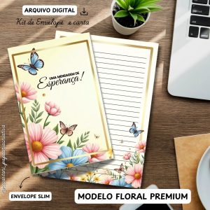ARQUIVO DIGITAL ENVELOPE SLIM + CARTA A4  - MODELO FLORAL PREMIUM