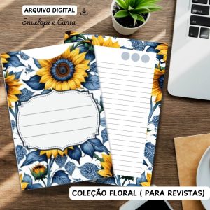 KIT DIGITAL ENVELOPE PARA REVISTAS + CARTA A4  - MODELO FLORAL