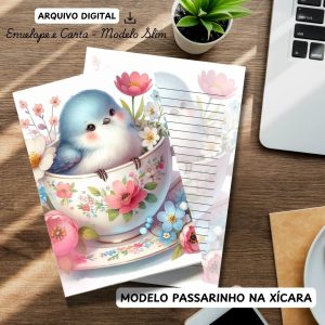 ARQUIVO DIGITAL ENVELOPE SLIM + CARTA A4  - MODELO PASSARINHO NA XÍCARA
