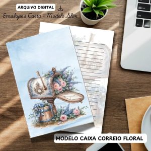 ARQUIVO DIGITAL ENVELOPE SLIM + CARTA A4  - MODELO CAIXA CORREIO FLORAL