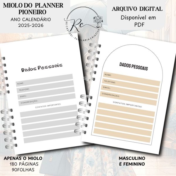 KIT DIGITAL MIOLO PLANNER DO PIONEIRO - FEMININO E MASCULINO (APENAS O MIOLO) - ANO CLENDÁRIO SETEMBRO 2025 Á AGOSTO 2026 - Imagem 1