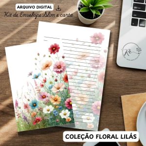 ARQUIVO DIGITAL ENVELOPE SLIM + CARTA A4  - MODELO FLORAL VINHO