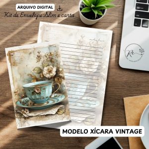 ARQUIVO DIGITAL ENVELOPE SLIM + CARTA A4  - MODELO XÍCARA VINTAGE