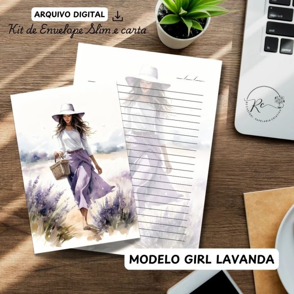 ARQUIVO DIGITAL ENVELOPE SLIM + CARTA A4  - MODELO GIRL LAVANDA - Imagem 1