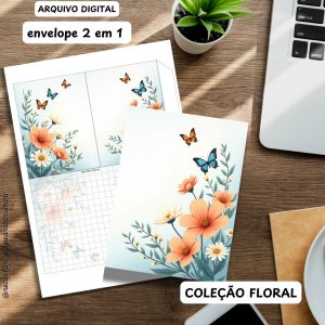 Kit Digital 2 em 1 Envelope Carta (Coleção Floral sem tema)