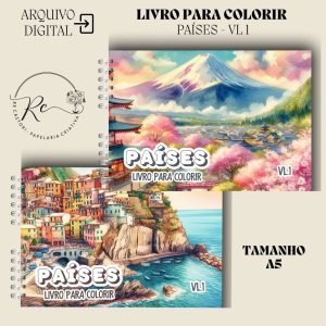 KIT DIGITAL LIVRO PARA COLORIR ( A5 ) - TEMA PAÍSES