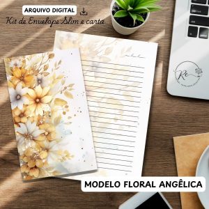 ARQUIVO DIGITAL ENVELOPE SLIM + CARTA A4  - MODELO FLORAL ANGÊLICA