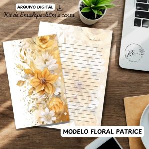 ARQUIVO DIGITAL ENVELOPE SLIM + CARTA A4  - MODELO FLORAL PATRICE