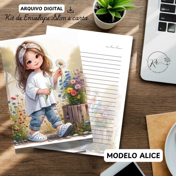 ARQUIVO DIGITAL ENVELOPE SLIM + CARTA A4  - MODELO ALICE - Imagem 1