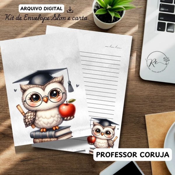 ARQUIVO DIGITAL ENVELOPE SLIM + CARTA A4  - MODELO PROFESSOR CORUJA - Imagem 1