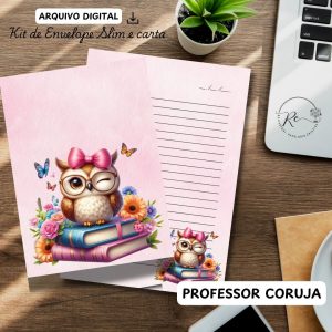 ARQUIVO DIGITAL ENVELOPE SLIM + CARTA A4  - MODELO PROFESSORA CORUJA
