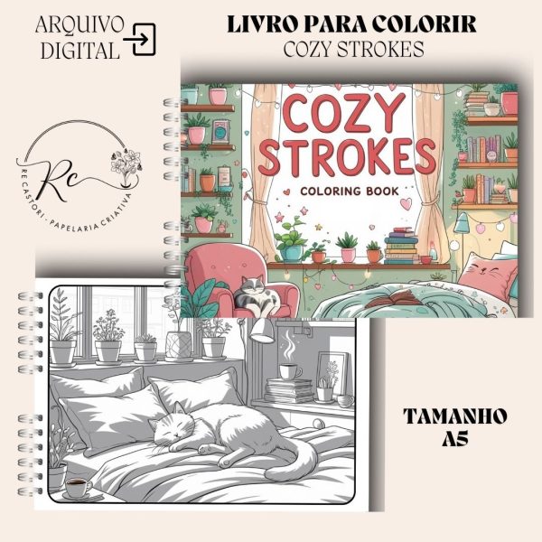 KIT DIGITAL LIVRO PARA COLORIR ( A5 ) - COZY STROKES - Imagem 1