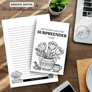 ARQUIVO DIGITAL ENVELOPE SLIM + CARTA A4  - FLORAL PRETO E BRANCO
