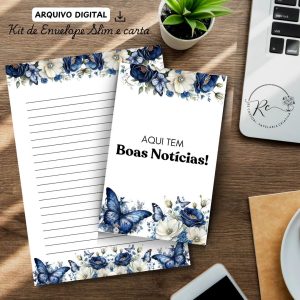 ARQUIVO DIGITAL ENVELOPE SLIM + CARTA A4  - FLORAL AZUL
