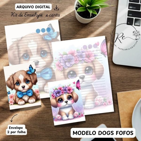 ARQUIVO DIGITAL ENVELOPE2 POR FOLHA + CARTA A4 - MODELO DOGS FOFOS - Imagem 1