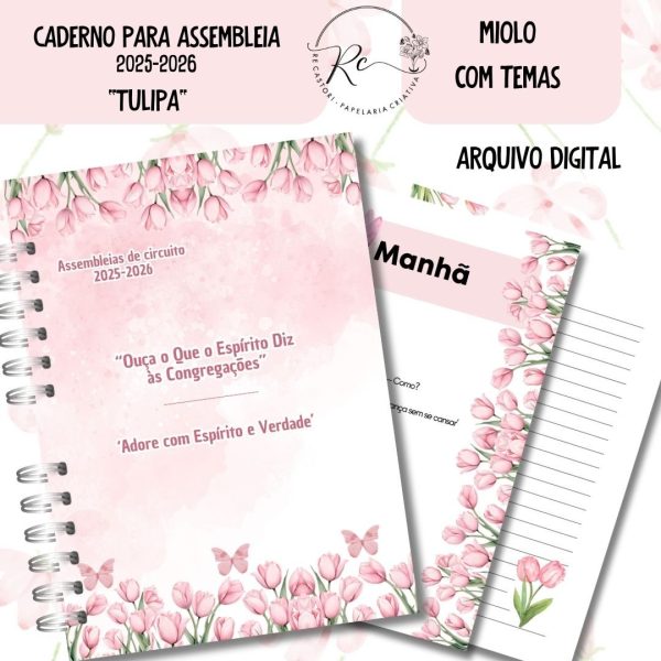 KIT DIGITAL CADERNO + MIOLO ASSEMBLEIA DE CIRCUITO 2025-2026 - FLORAL ROSA - COM TEMA - Imagem 1