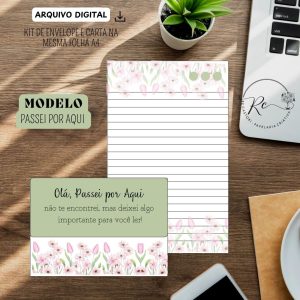 KIT DE ENVELOPES + CARTAS - ESTIVE POR AQUI - FLORAL VERDE