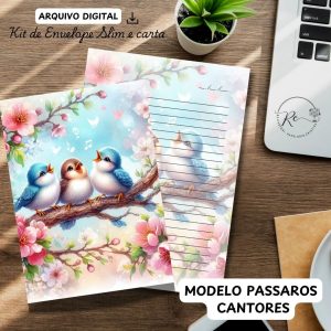ARQUIVO DIGITAL ENVELOPE SLIM + CARTA A4  - MODELO PÁSSAROS CANTORES