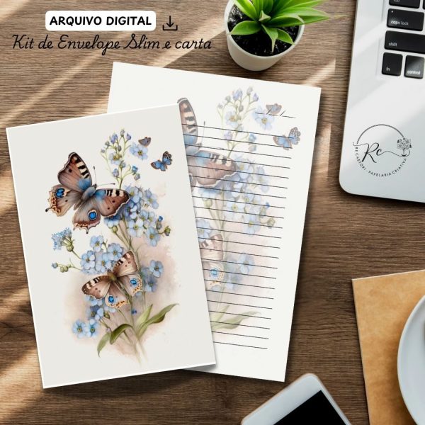 ARQUIVO DIGITAL ENVELOPE SLIM + CARTA A4  - MODELO FLORAL - Imagem 1