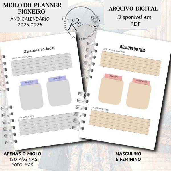KIT DIGITAL MIOLO PLANNER DO PIONEIRO - FEMININO E MASCULINO (APENAS O MIOLO) - ANO CLENDÁRIO SETEMBRO 2025 Á AGOSTO 2026 - Imagem 10