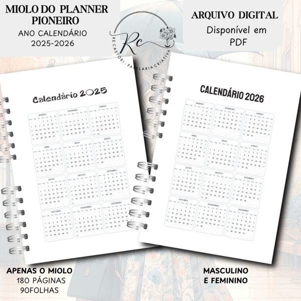 KIT DIGITAL MIOLO PLANNER DO PIONEIRO - FEMININO E MASCULINO (APENAS O MIOLO) - ANO CLENDÁRIO SETEMBRO 2025 Á AGOSTO 2026 - Imagem 2