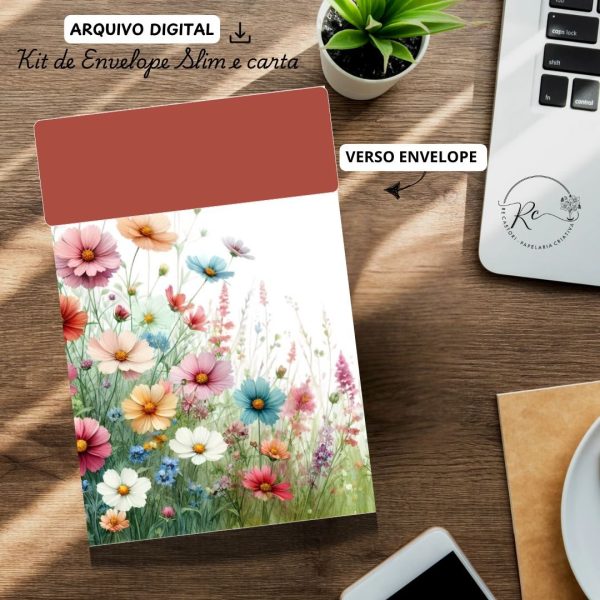 ARQUIVO DIGITAL ENVELOPE SLIM + CARTA A4  - MODELO FLORAL VINHO - Imagem 3