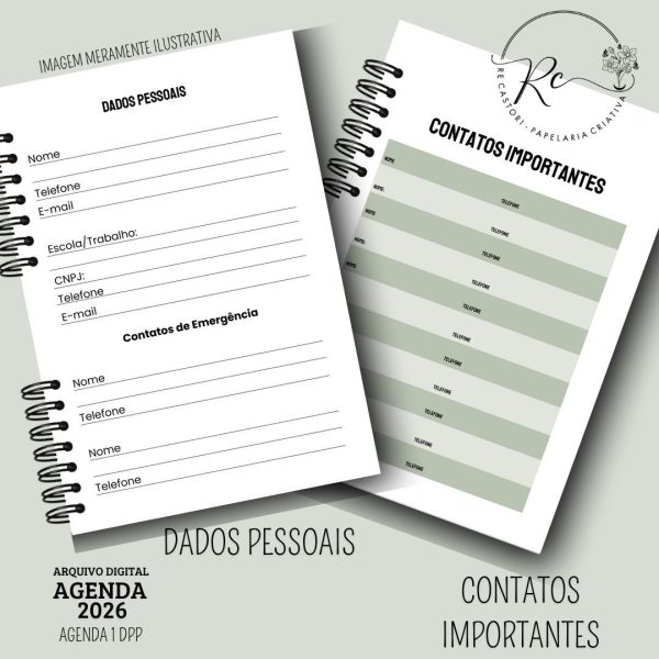 KIT DIGITAL AGENDA 2026 1 DIA POR PÁGINA - SEM HORÁRIOS - MASCULINA VERDE - Imagem 2