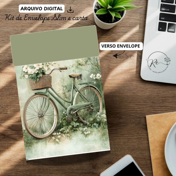 ARQUIVO DIGITAL ENVELOPE SLIM + CARTA A4  - MODELO BICICLETA GREEN - Imagem 2