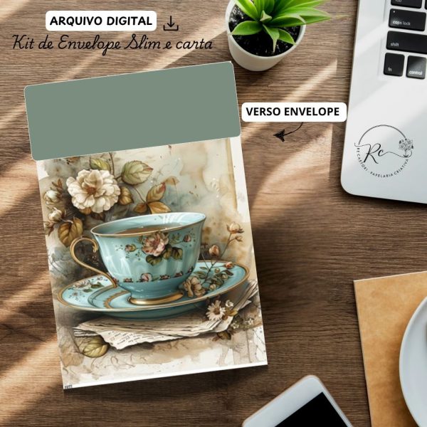 ARQUIVO DIGITAL ENVELOPE SLIM + CARTA A4  - MODELO XÍCARA VINTAGE - Imagem 2