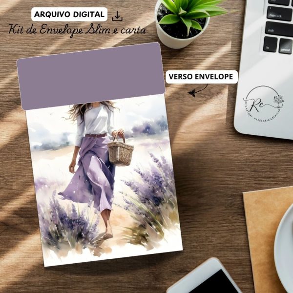 ARQUIVO DIGITAL ENVELOPE SLIM + CARTA A4  - MODELO GIRL LAVANDA - Imagem 2