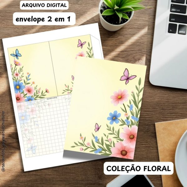 Kit Digital 2 em 1 Envelope Carta (Coleção Floral sem tema) - Imagem 2