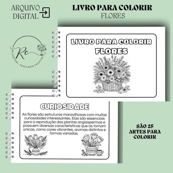 KIT DIGITAL LIVRO PARA COLORIR ( A5 ) - TEMA FLORES - Imagem 2