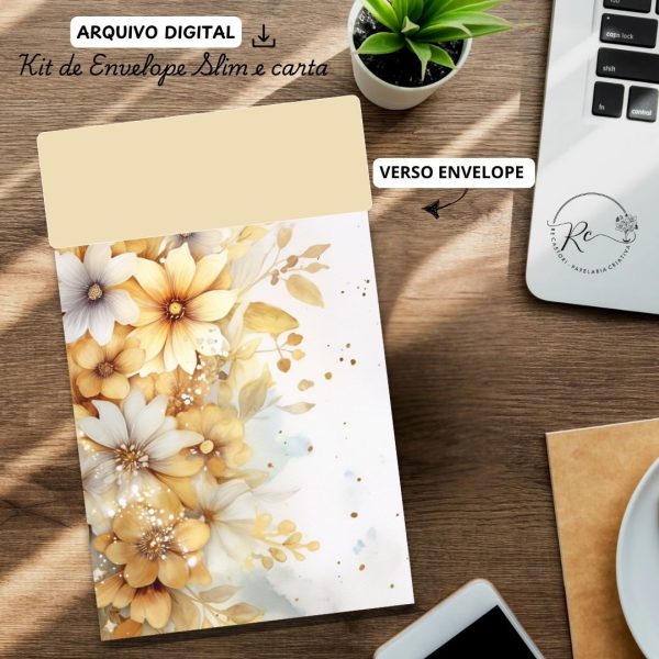 ARQUIVO DIGITAL ENVELOPE SLIM + CARTA A4  - MODELO FLORAL ANGÊLICA - Imagem 2