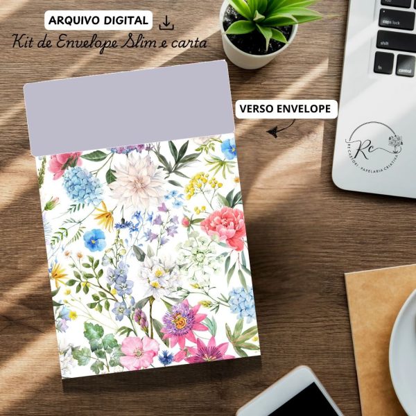 ARQUIVO DIGITAL ENVELOPE SLIM + CARTA A4  - MODELO FLORAL DELICADO - Imagem 2