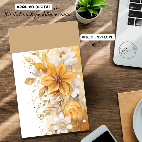 ARQUIVO DIGITAL ENVELOPE SLIM + CARTA A4  - MODELO FLORAL PATRICE - Imagem 2