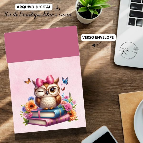 ARQUIVO DIGITAL ENVELOPE SLIM + CARTA A4  - MODELO PROFESSORA CORUJA - Imagem 2