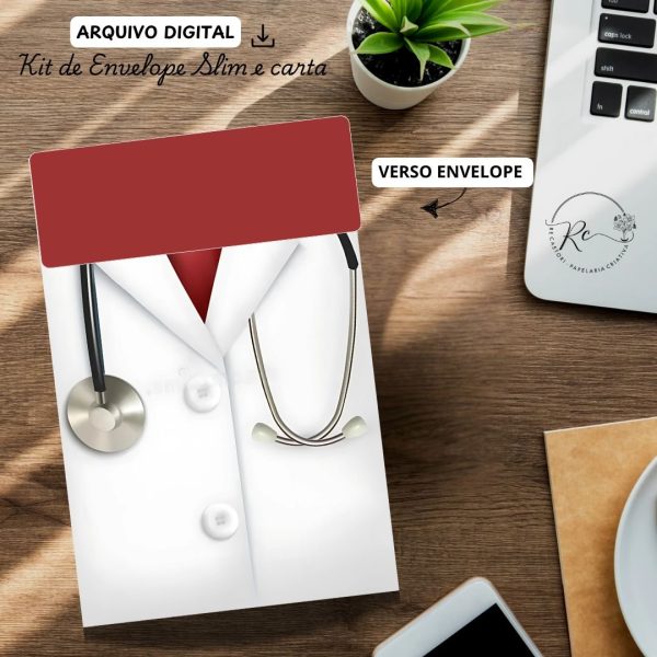 ARQUIVO DIGITAL ENVELOPE SLIM + CARTA A4  - AGRADECIMENTO MÉDICO MASCULINO - Imagem 2
