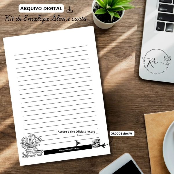 ARQUIVO DIGITAL ENVELOPE SLIM + CARTA A4  - FLORAL PRETO E BRANCO - Imagem 2