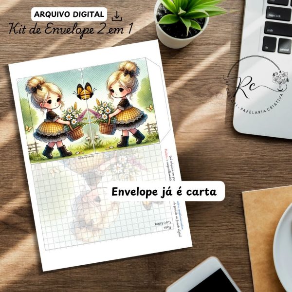 Arquivo Digital 2 em 1 Envelope Carta - Modelo Menininha - Imagem 3