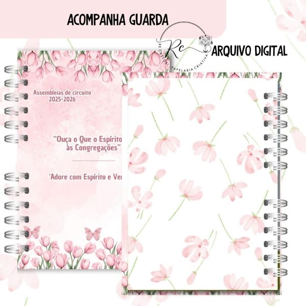 KIT DIGITAL CADERNO + MIOLO ASSEMBLEIA DE CIRCUITO 2025-2026 - FLORAL ROSA - COM TEMA - Imagem 2