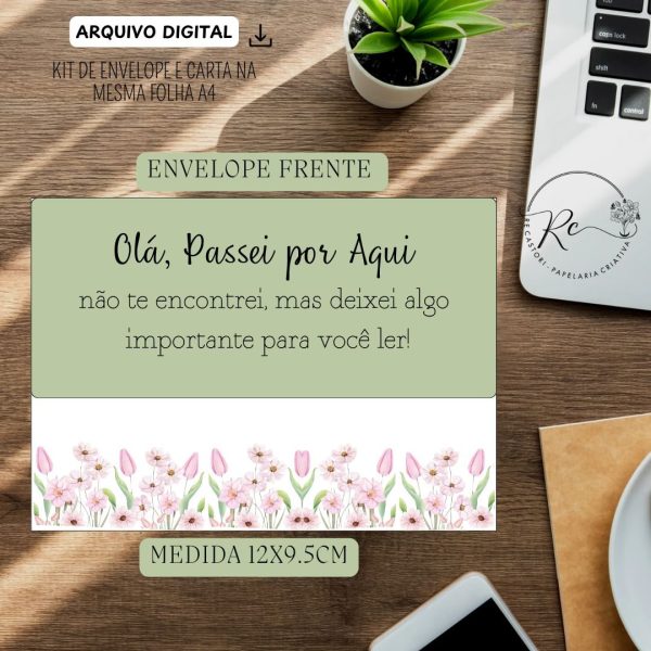 KIT DE ENVELOPES + CARTAS - ESTIVE POR AQUI - FLORAL VERDE - Imagem 2