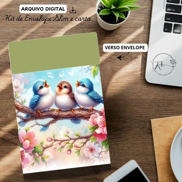 ARQUIVO DIGITAL ENVELOPE SLIM + CARTA A4  - MODELO PÁSSAROS CANTORES - Imagem 2